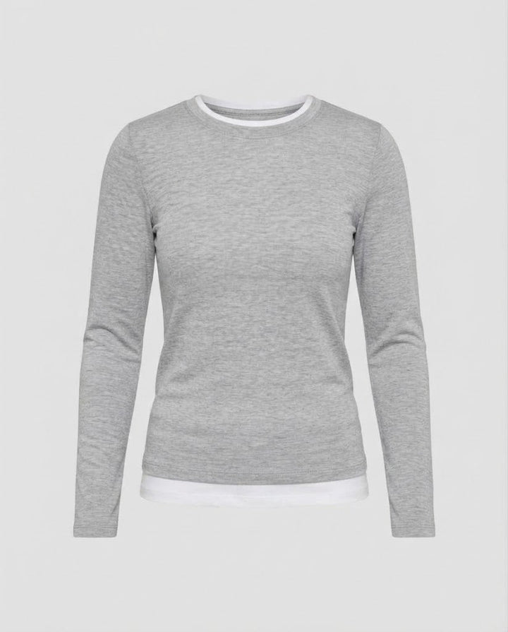 Damen Lässiges Layering-Longsleeve mit gestreiftem Unterlayer und oversized T-Shirt Drune
