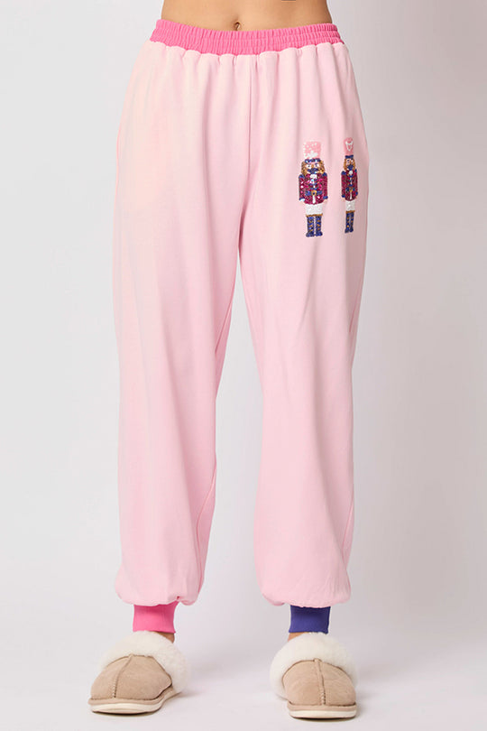 Drune | Weihnachtsmann Pailletten Freizeit Sweatshirt und elastische Taillen lockere Taschenhose Set