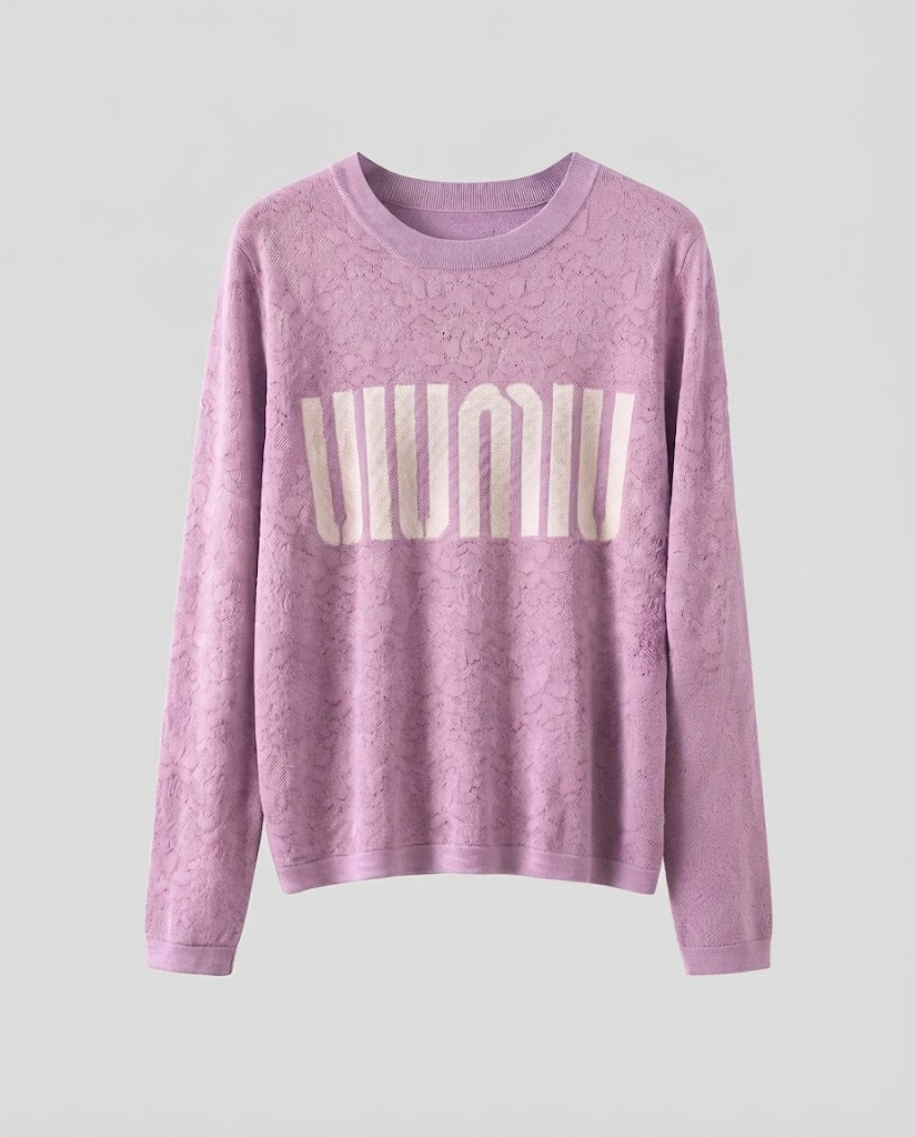 Damen Feinstrick-Pullover mit Rundhalsausschnitt, Jacquardstruktur und Logo-Front Drune