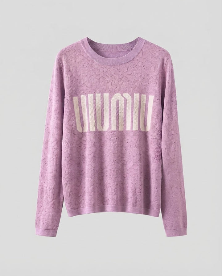 Damen Feinstrick-Pullover mit Rundhalsausschnitt, Jacquardstruktur und Logo-Front Drune