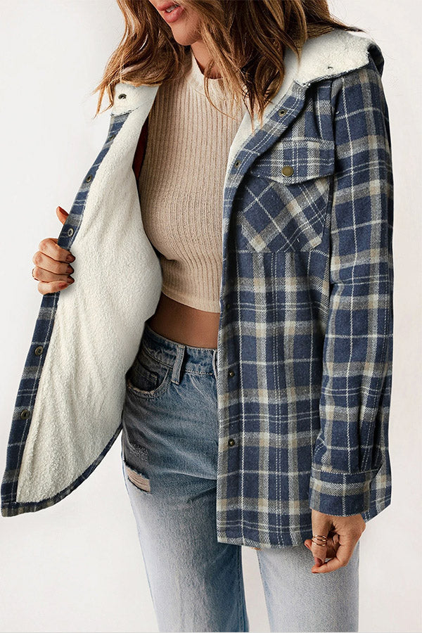 Drune | Knopf Sherpa gefütterte Kapuzen-Flanelljacke