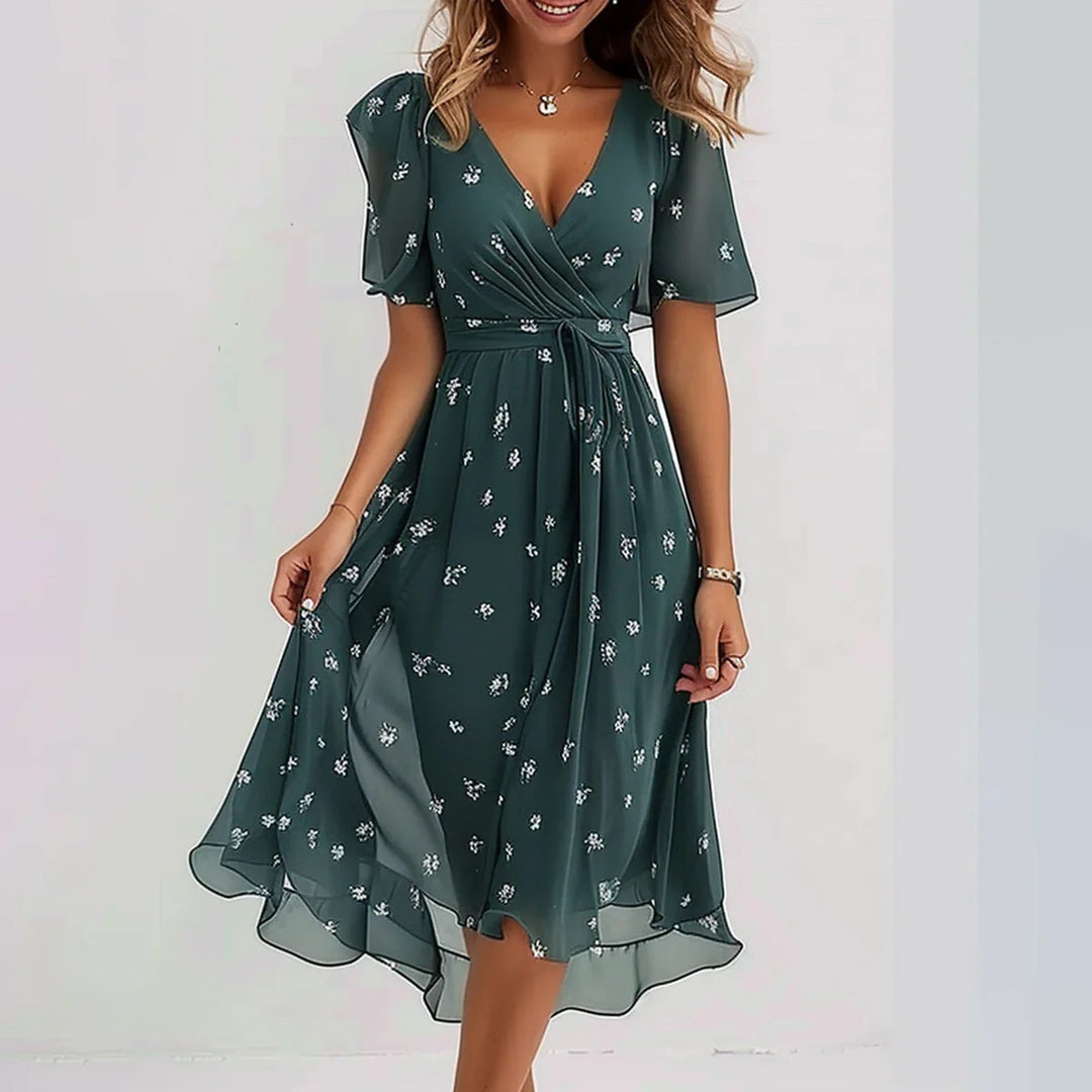 Drune | Stilvolles Blumenkleid mit Kurzen Ärmeln