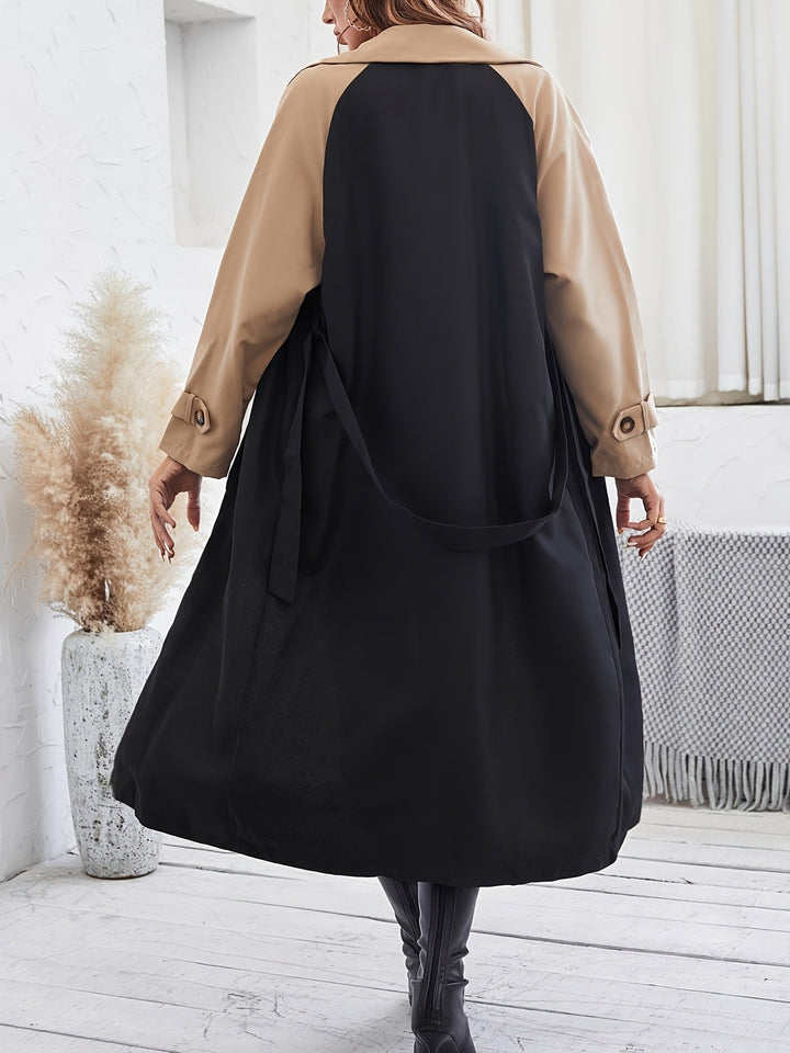 Drune | Trenchcoat mit Farbblock, Knopfdetail und maschinenwaschbarem Design für Damen - Ideal für den Alltag