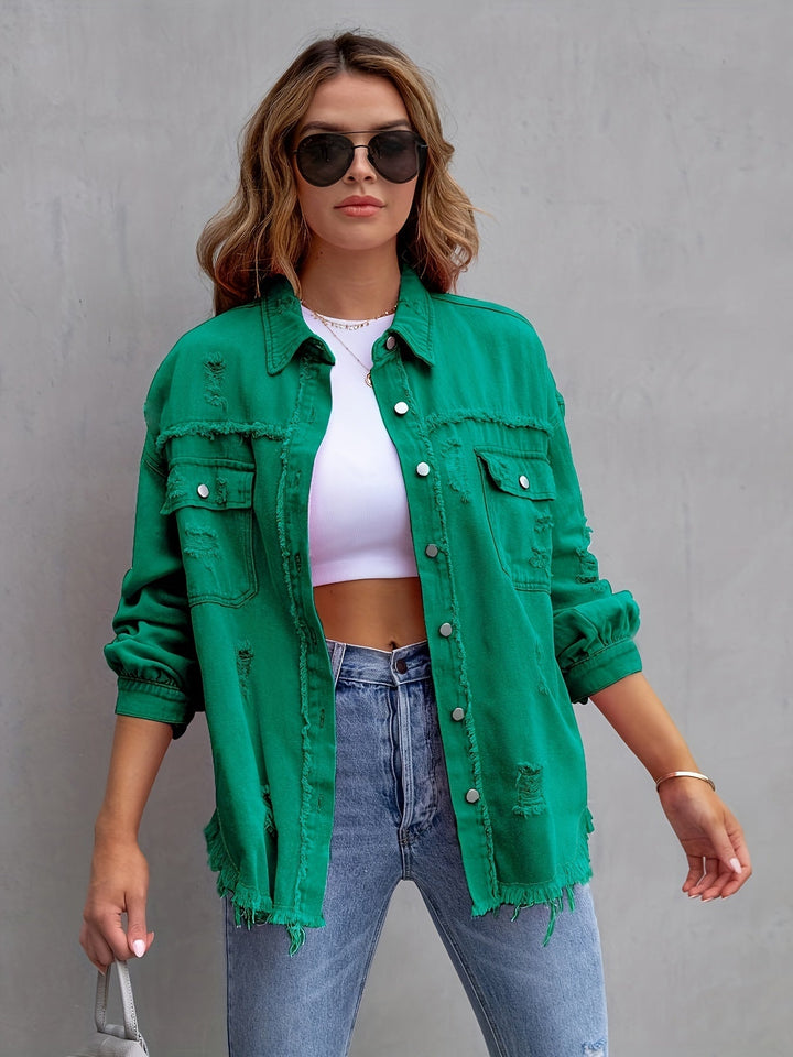 Drune | Denimjacke Boho Nicht Dehnbar, Einfarbig, Knopfverschluss