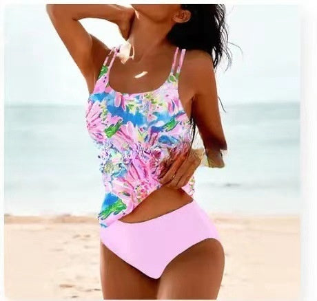 Drune | Retro Hochgeschnittenes Bikini mit Stranddruck