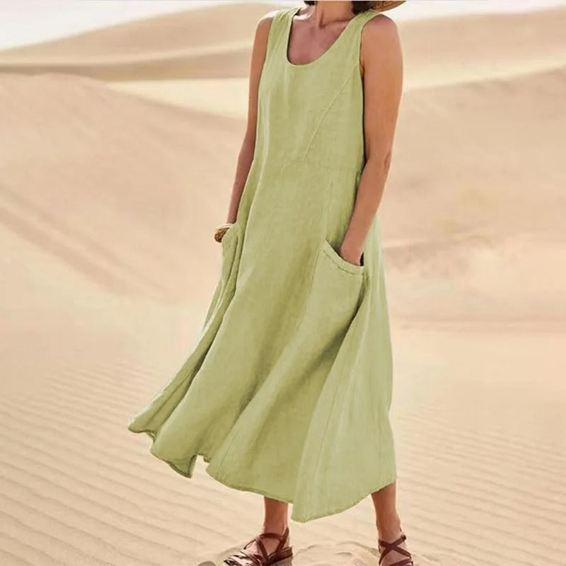 Drune | Ärmelloses Leinenkleid mit Taschen für Damen