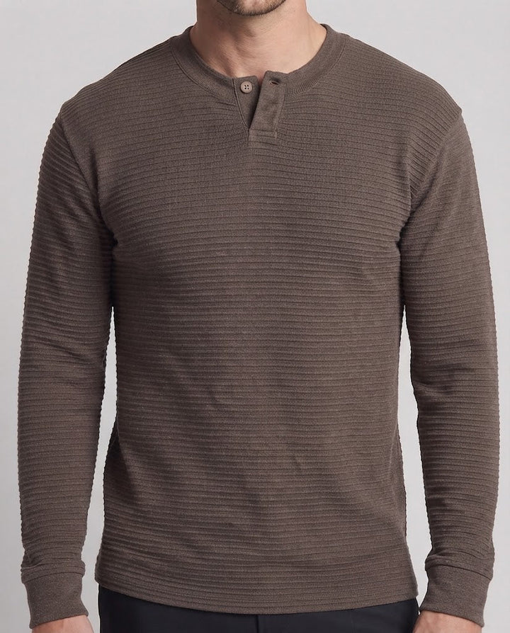 Herren Strukturierter Langarmshirt mit Stehkragen und Ein-Knopf-Leiste Drune