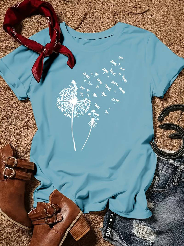 Drune | T-Shirt mit Löwenzahn-Print und Rundhalsausschnitt