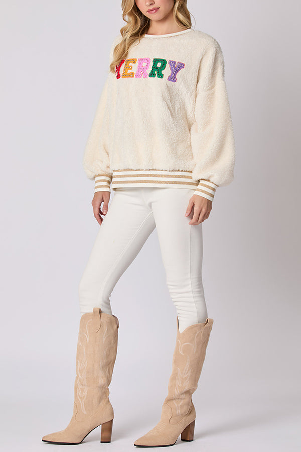 Drune | Weihnachtsbuchstaben Strass Langarm Rundhalsausschnitt Sweatshirt