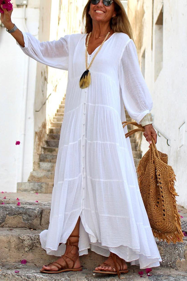 Drune | Seraphina Maxikleid aus Baumwolle mit Knopfleiste und Stufen-Design