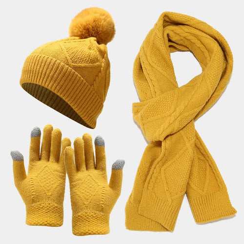 Drune | 3-teiliges gestricktes Accessoire-Set - stylische Damenmütze, Schal und Handschuhe