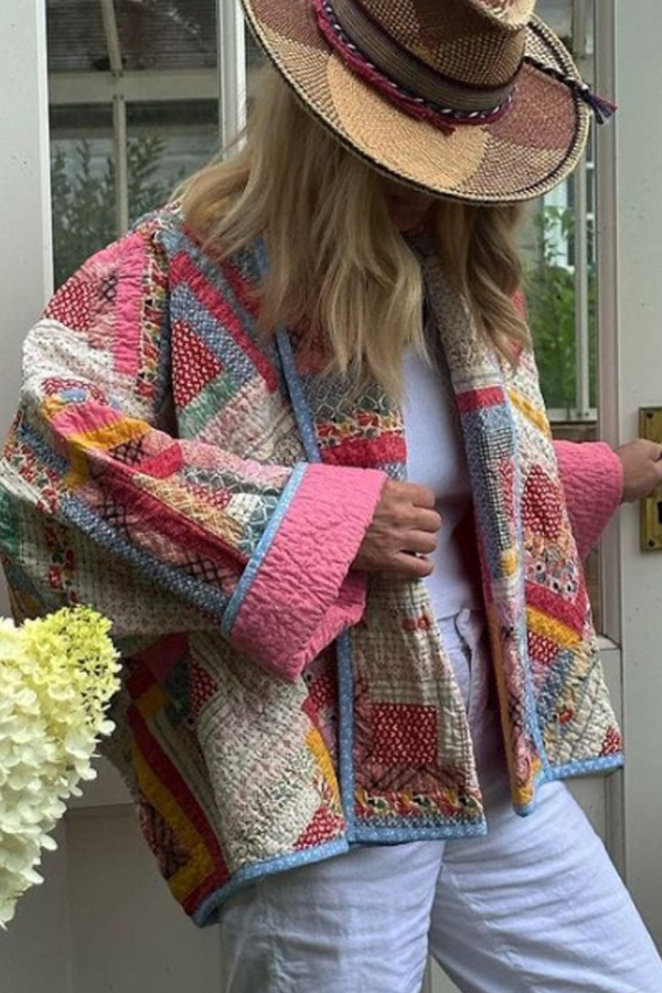 Drune | Cardigan gesteppt Colorblock Karo Baumwolljacke