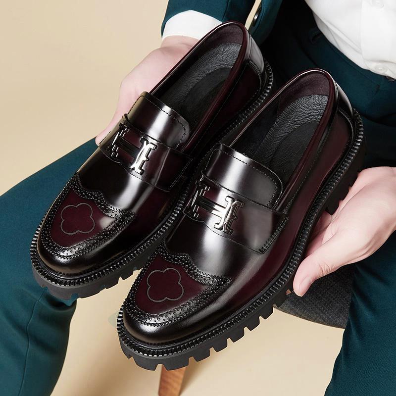 Herren Loafer Leder Burgunder Dicke Sohle Designer