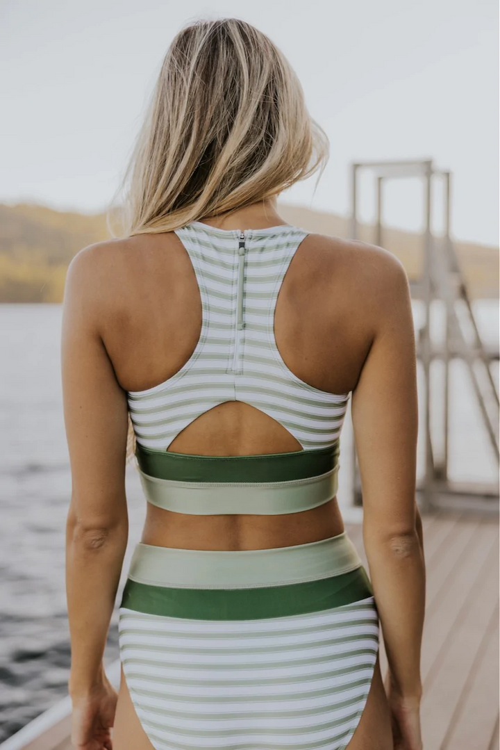 Drune | Gestreiftes Reißverschluss-Rücken Schick Bikini Set