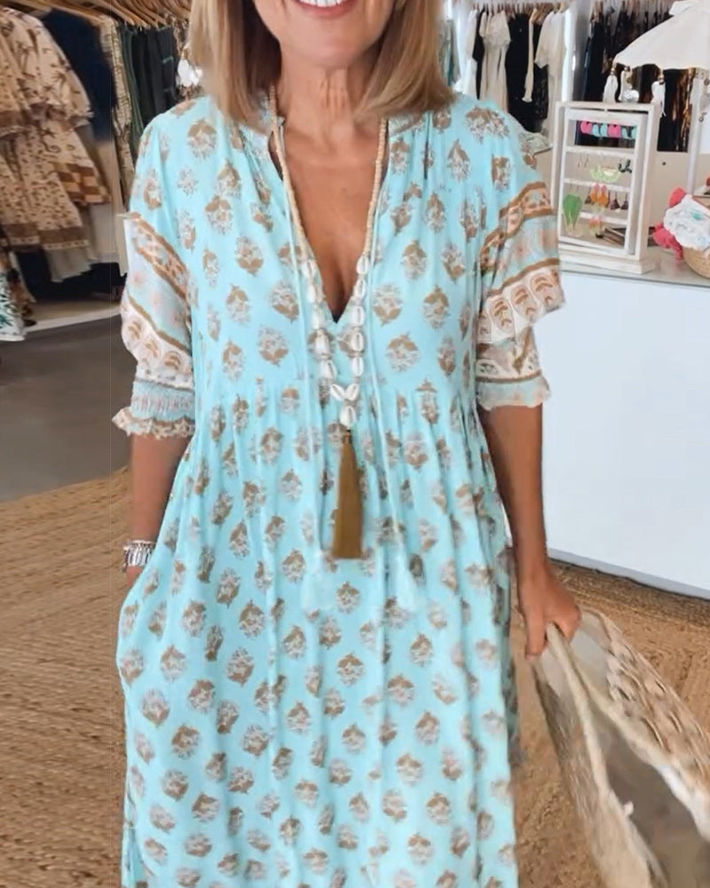 Drune | Bedrucktes V-Ausschnitt Kleid