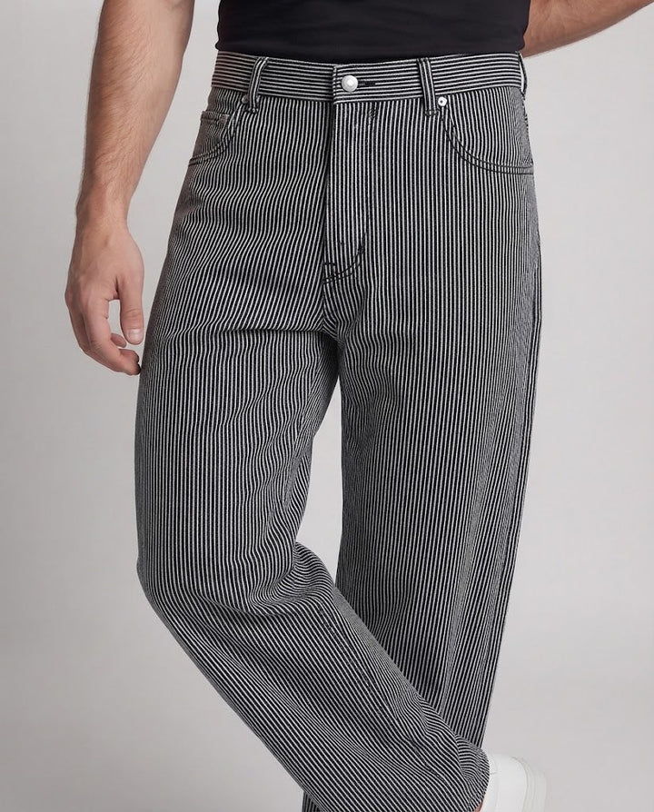 Herren Weit geschnittene Nadelstreifen-Slouch-Hose mit extra weitem Bein Drune