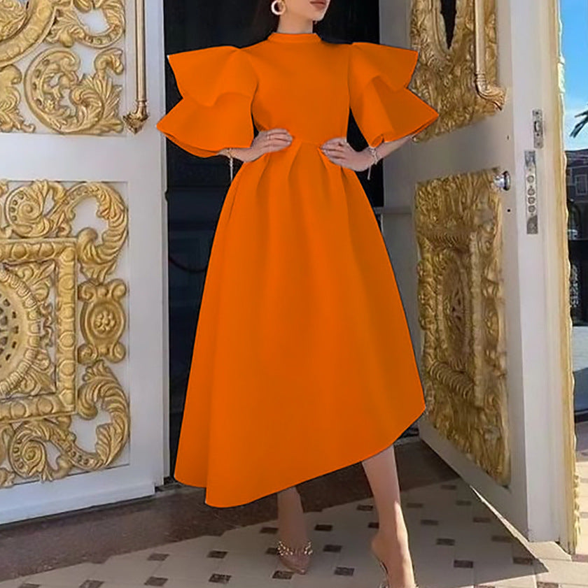 Drune Kleid mit Lotusblattärmeln und einfarbigem weitem Schnitt