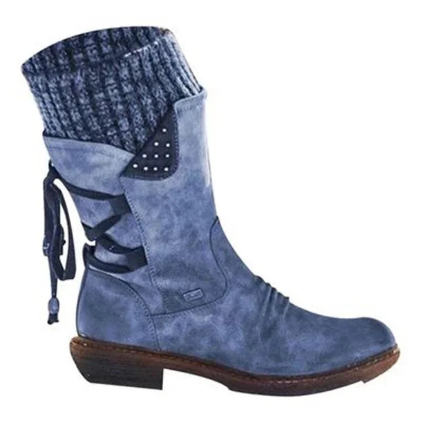 Drune | Stiefeletten Strickbündchen Nieten Seitendetail Schnürelement Hinten