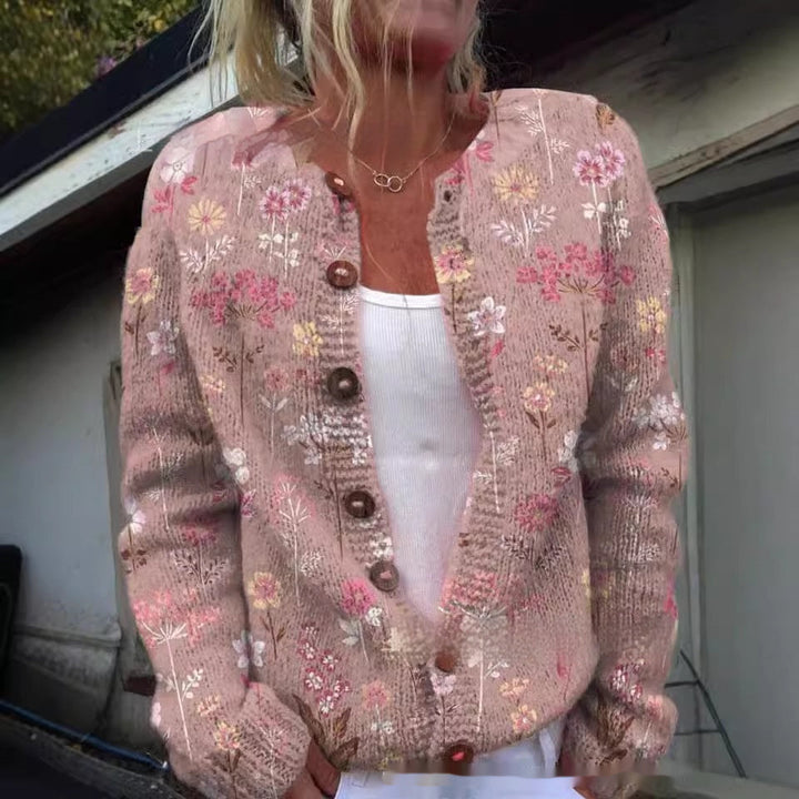 Drune | Stylisches Blumenmuster Strickjacke