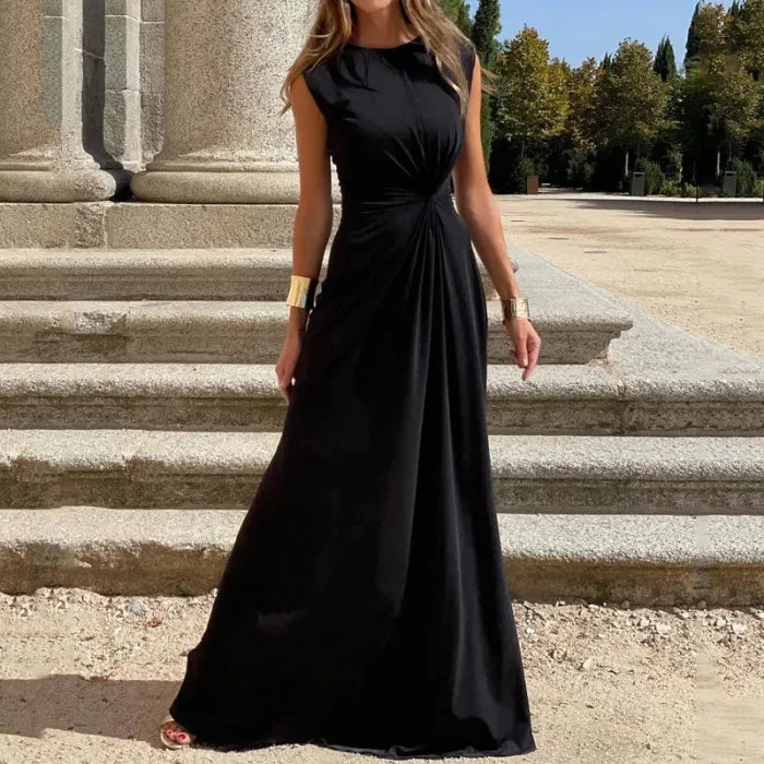 Drune | Elegantes Langkleid mit Langen Ärmeln, Revers und Unifarbenem V-Ausschnitt für Damen