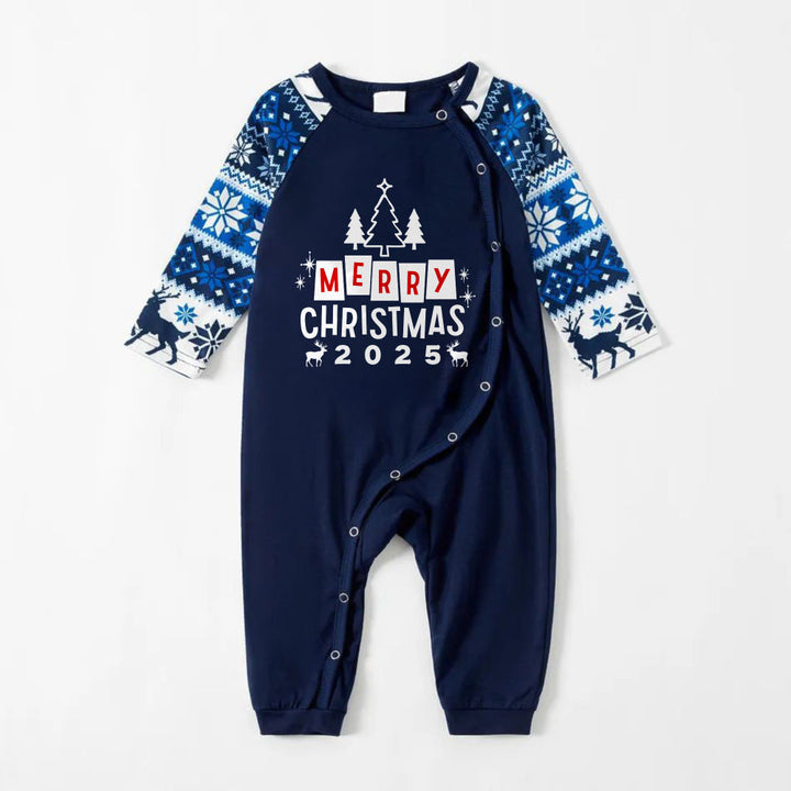Drune | Fröhliche Blaue Weihnachten Pyjama Set mit Weihnachtsbaum und Feiertags-Slogan