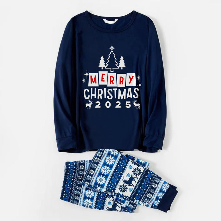 Drune | Fröhliche Blaue Weihnachten Pyjama Set mit Weihnachtsbaum und Feiertags-Slogan