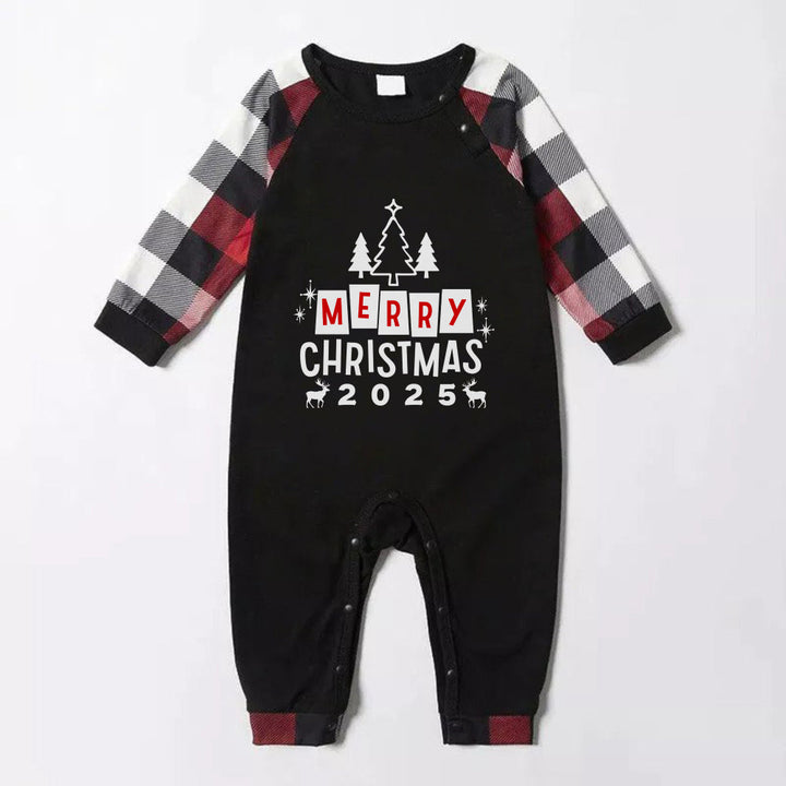 Drune | Weihnachtsfamilien-Matching-Pyjamas - Rotes und graues kariertes Pjyama-Set mit „Frohe Weihnachten“-Druck