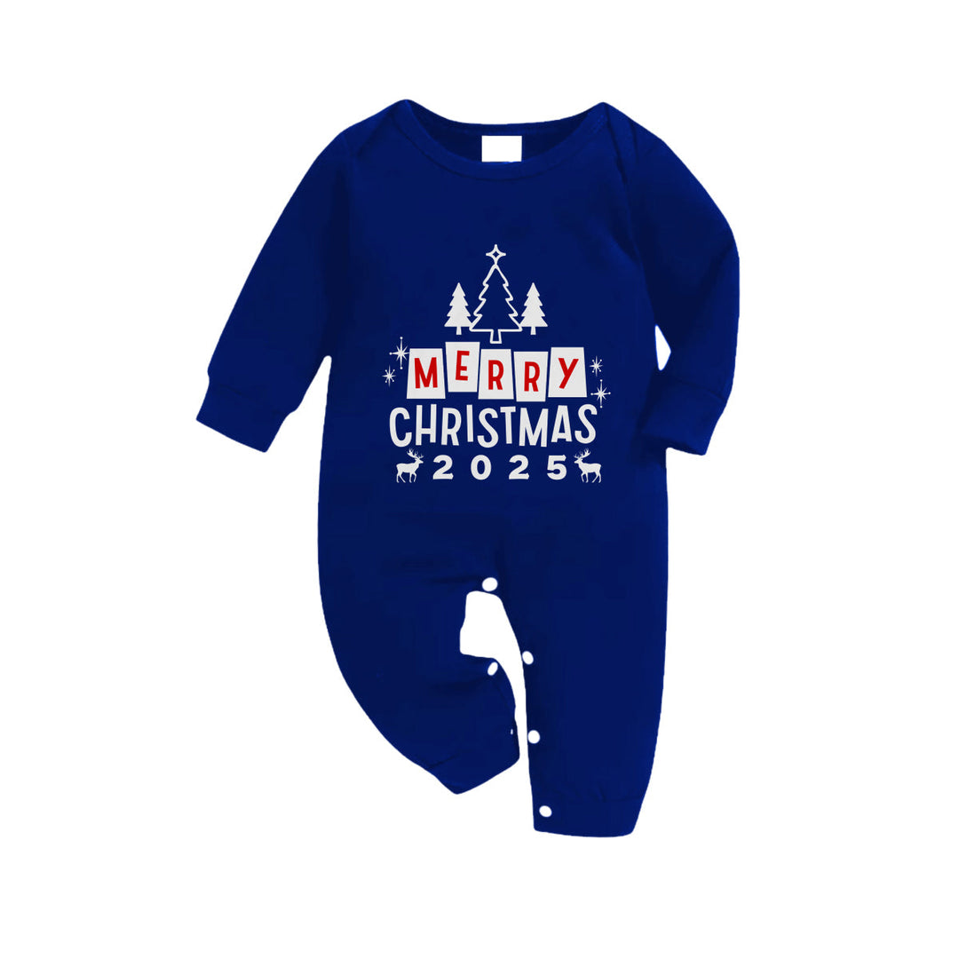 Drune | Weihnachtsfamilienpassende Pyjamas - Navy & Weiß Karo Pjs Set mit "Frohe Weihnachten 2025" Aufdruck