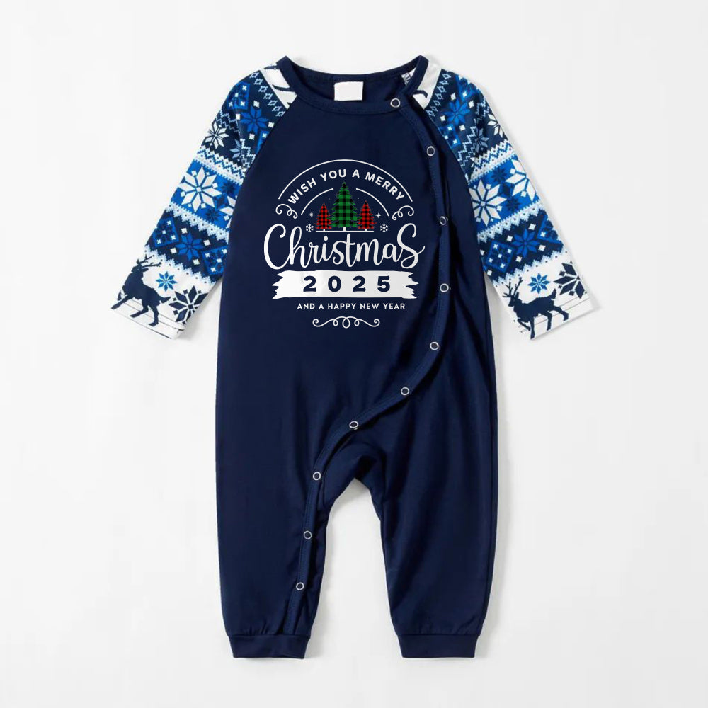 Drune | Fröhliche blaue Weihnachts-Pyjama-Set mit "Frohe Weihnachten 2025 und ein glückliches neues Jahr" Druck