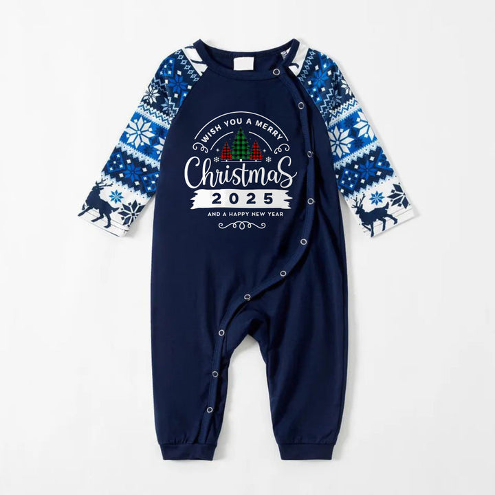 Drune | Fröhliche blaue Weihnachts-Pyjama-Set mit "Frohe Weihnachten 2025 und ein glückliches neues Jahr" Druck