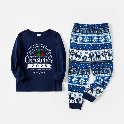 Drune | Fröhliche blaue Weihnachts-Pyjama-Set mit 