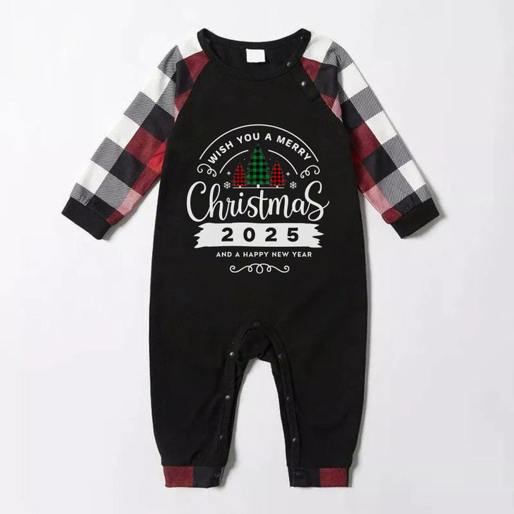 Drune | Weihnachtsfamilien-Pyjamas passend- rotes und graues karierter Pjs-Set mit “Wünsche dir ein frohes Weihnachtsfest” Druck