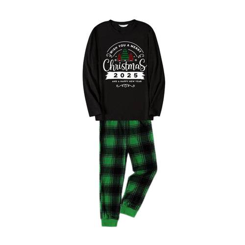 Drune | Weihnachtsfamilien-Pyjamas passend - Schwarzes Oberteil und grüne karierte Hose Pjs Set mit 