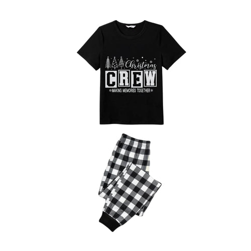 Drune | Schwarz-weiße Karierte Kurzarm-Weihnachtsfamilien-Pyjama-Set mit 