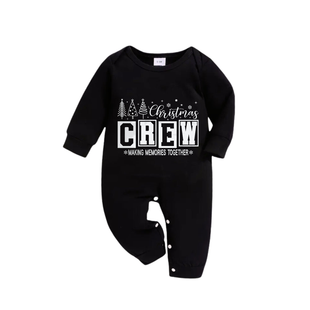 Drune | Weihnachtsfamilien-Pyjama-Abstimmung - Schwarzes Oberteil und grün karierten Hosen-Pyjama-Set mit "Christmas Crew Making Memories Together" Druck