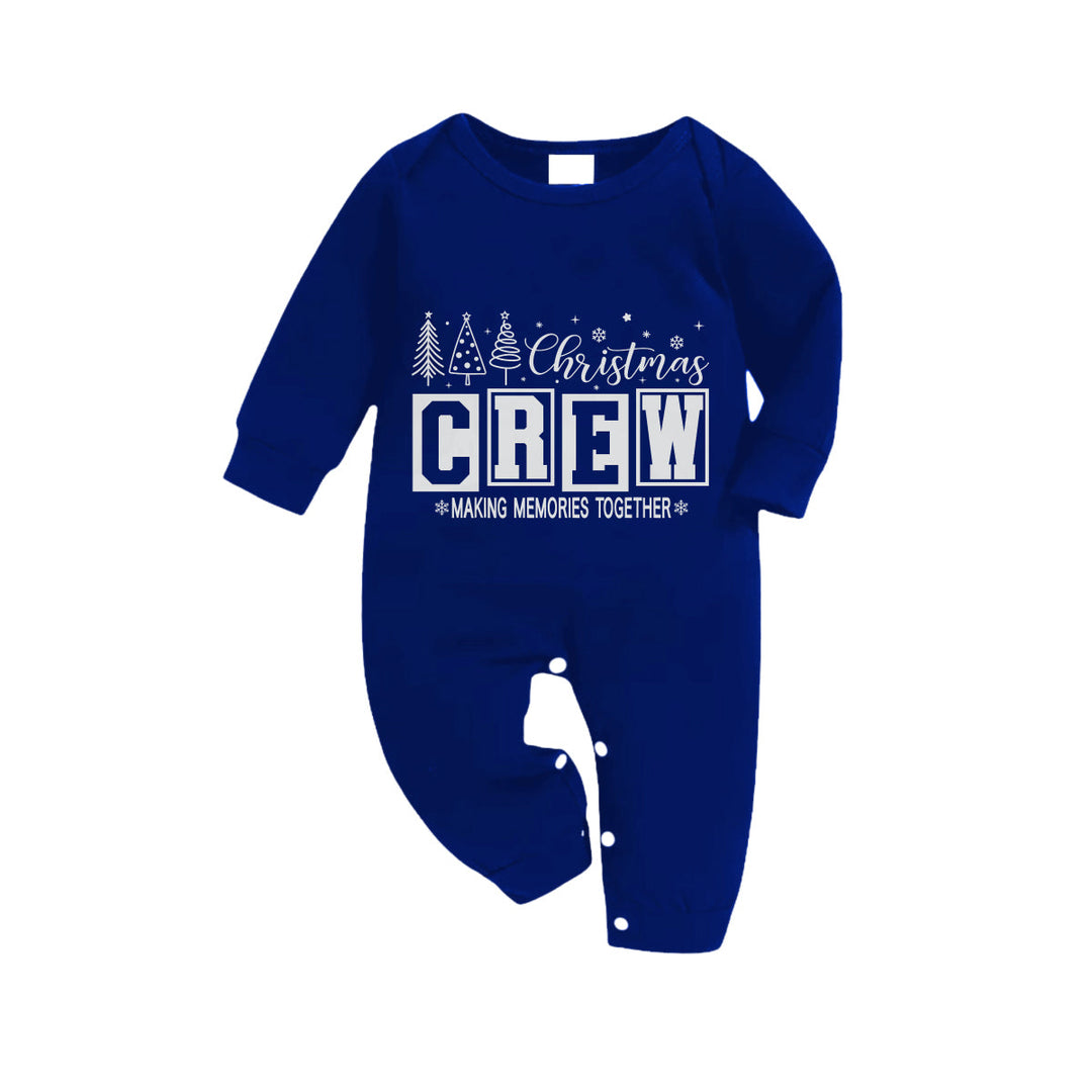 Drune | Weihnachts-Familien-Matching-Pyjamas - Navy & Weiß Karierte Pjs Set mit "Christmas Crew Making Memories Together" Druck