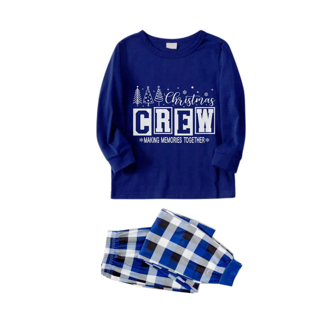 Drune | Weihnachts-Familien-Matching-Pyjamas - Navy & Weiß Karierte Pjs Set mit "Christmas Crew Making Memories Together" Druck
