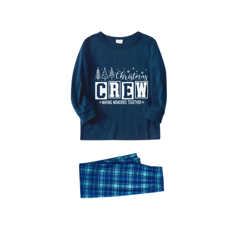 Drune | Weihnachtsfamilien-Pyjama-Set in Marineblau & Himmelblau mit "Christmas Crew Making Memories Together"-Druck