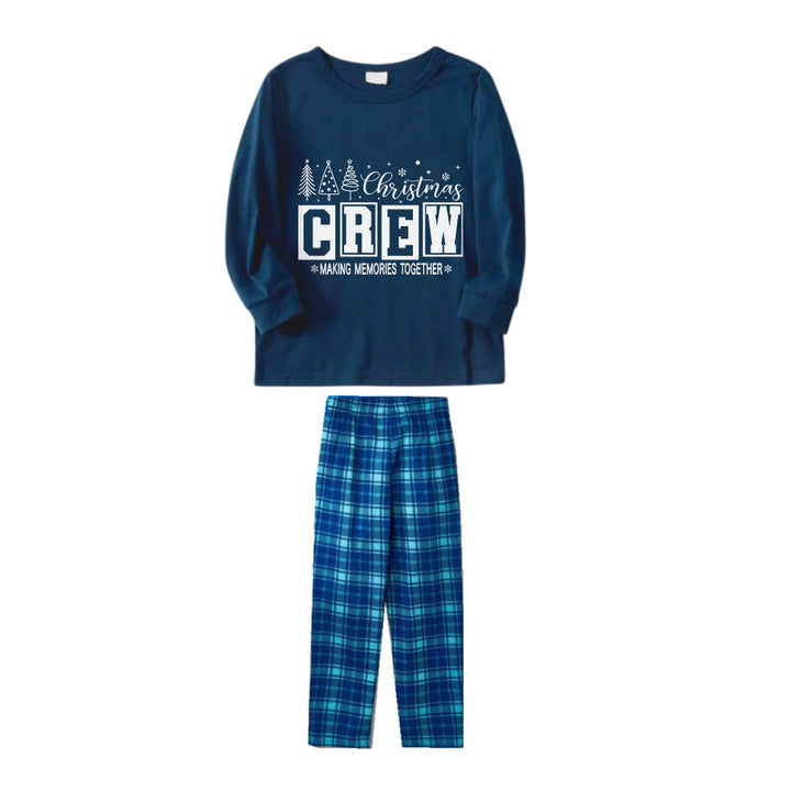Drune | Weihnachtsfamilien-Pyjama-Set in Marineblau & Himmelblau mit "Christmas Crew Making Memories Together"-Druck