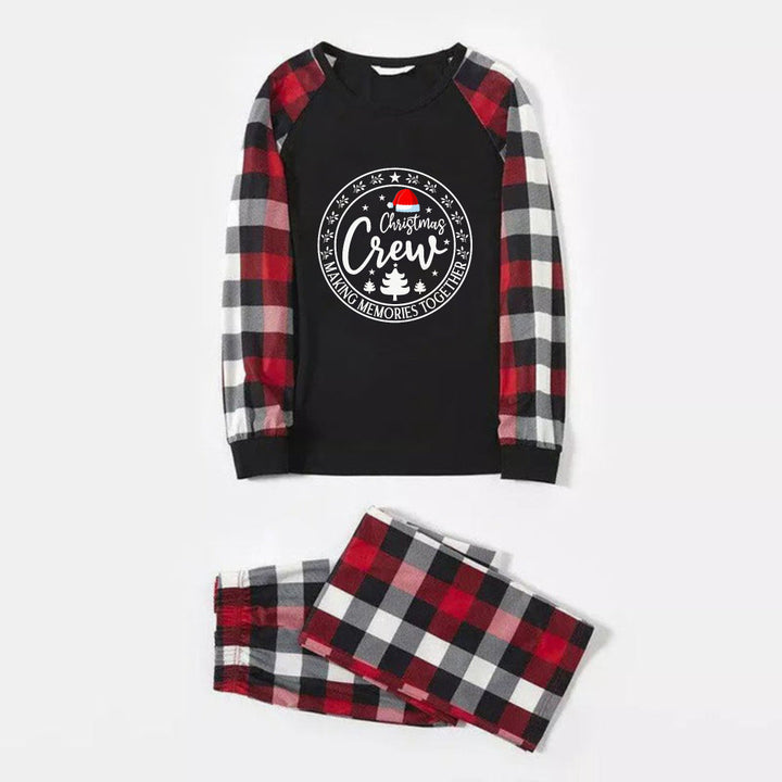 Drune | Weihnachts-Familien-Pyjama-Sets - Rote und graue karierte PJs mit “Christmas Crew” und Weihnachtsmütze Muster Druck