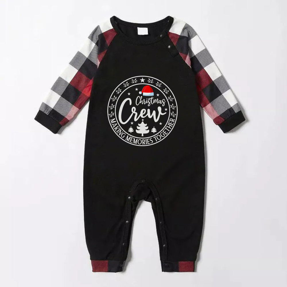 Drune | Weihnachts-Familien-Pyjama-Sets - Rote und graue karierte PJs mit “Christmas Crew” und Weihnachtsmütze Muster Druck
