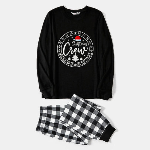 Drune | Schwarzes und weißes karierte Weihnachts-Pyjama-Set mit Santa-Hut und 