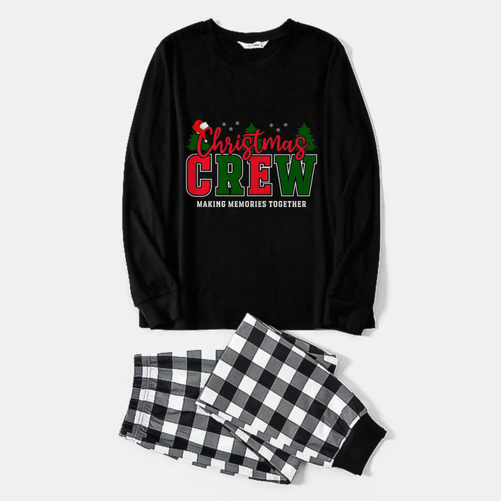 Drune | Schwarz-weißer Karierte Weihnachts-Pyjama-Set mit "Christmas Crew Making Memories Together" Druck