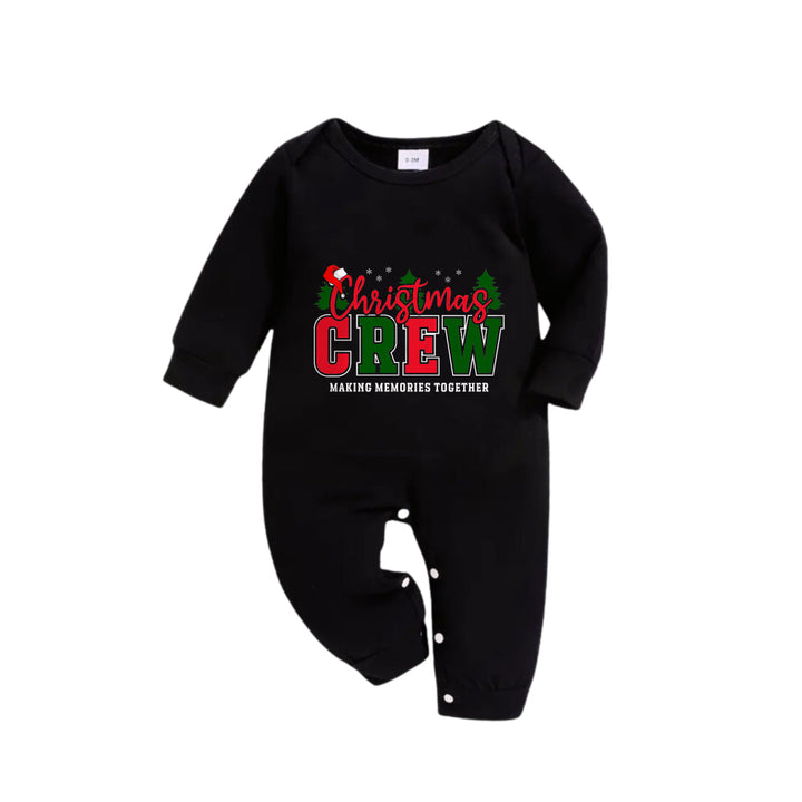 Drune | Weihnachtsfamilien passende Schlafanzüge - Schwarzes Oberteil und grüne karierte Hose Pjs Set mit "Christmas Crew Making Memories Together" Slogan Druck