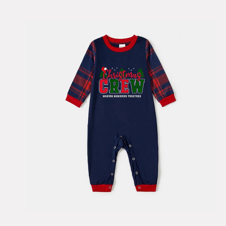 Drune | Weihnachtsfamilienpassende Schlafanzüge - Marineblau & Rote Karierte Pjs Set mit "Christmas Crew Making Memories Together" Aufdruck
