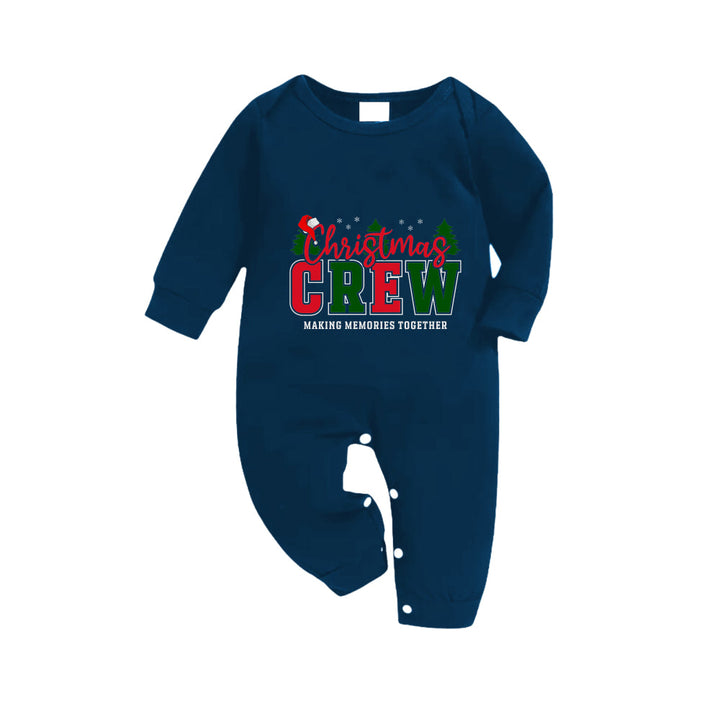 Drune | Weihnachtsfamilien-Pyjama-Matching - Navy & Himmelblau Plaid Pjs Set mit dem Slogan "Christmas Crew Making Memories Together" Print