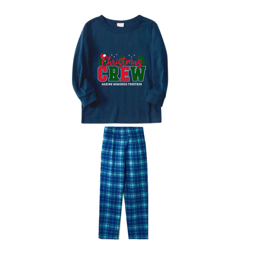Drune | Weihnachtsfamilien-Pyjama-Matching - Navy & Himmelblau Plaid Pjs Set mit dem Slogan 