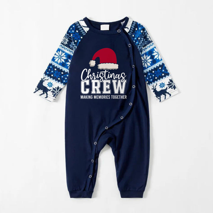 Drune | Freudenfrohe Blaue Weihnachts-Pyjama-Set mit Weihnachtsmann-Hut und Textdruck
