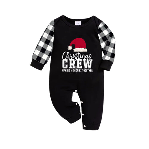 Drune | Schwarz-weiß kariertes Weihnachts-Pyjama-Set mit Weihnachtsmann-Hut und 