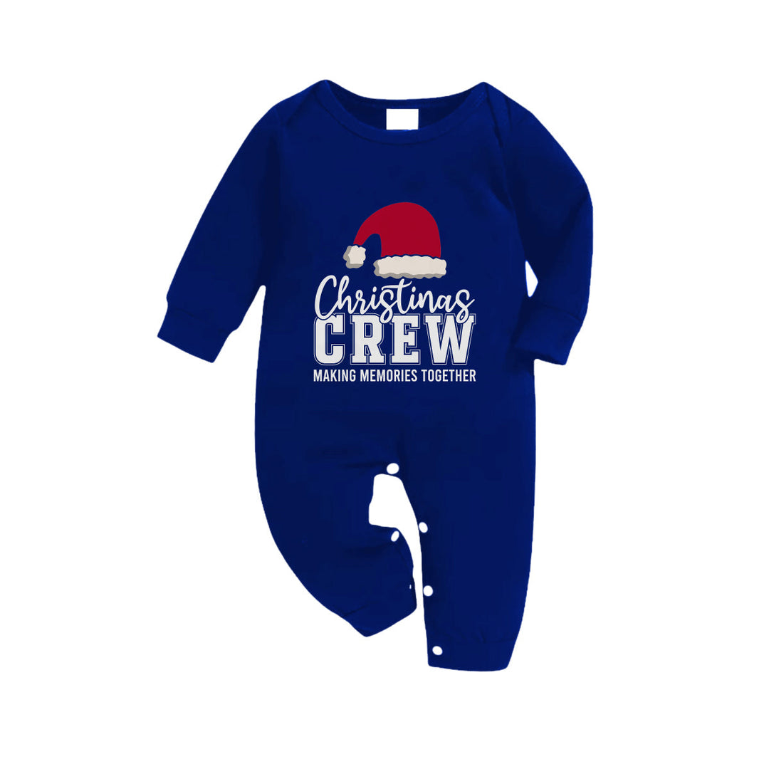 Drune | Weihnachtsfamilien-Matching-Pajamas-Navy & Weiße Karierte PJs-Set mit "Christmas Crew Making Memories Together" und Santa Hut Muster Druck